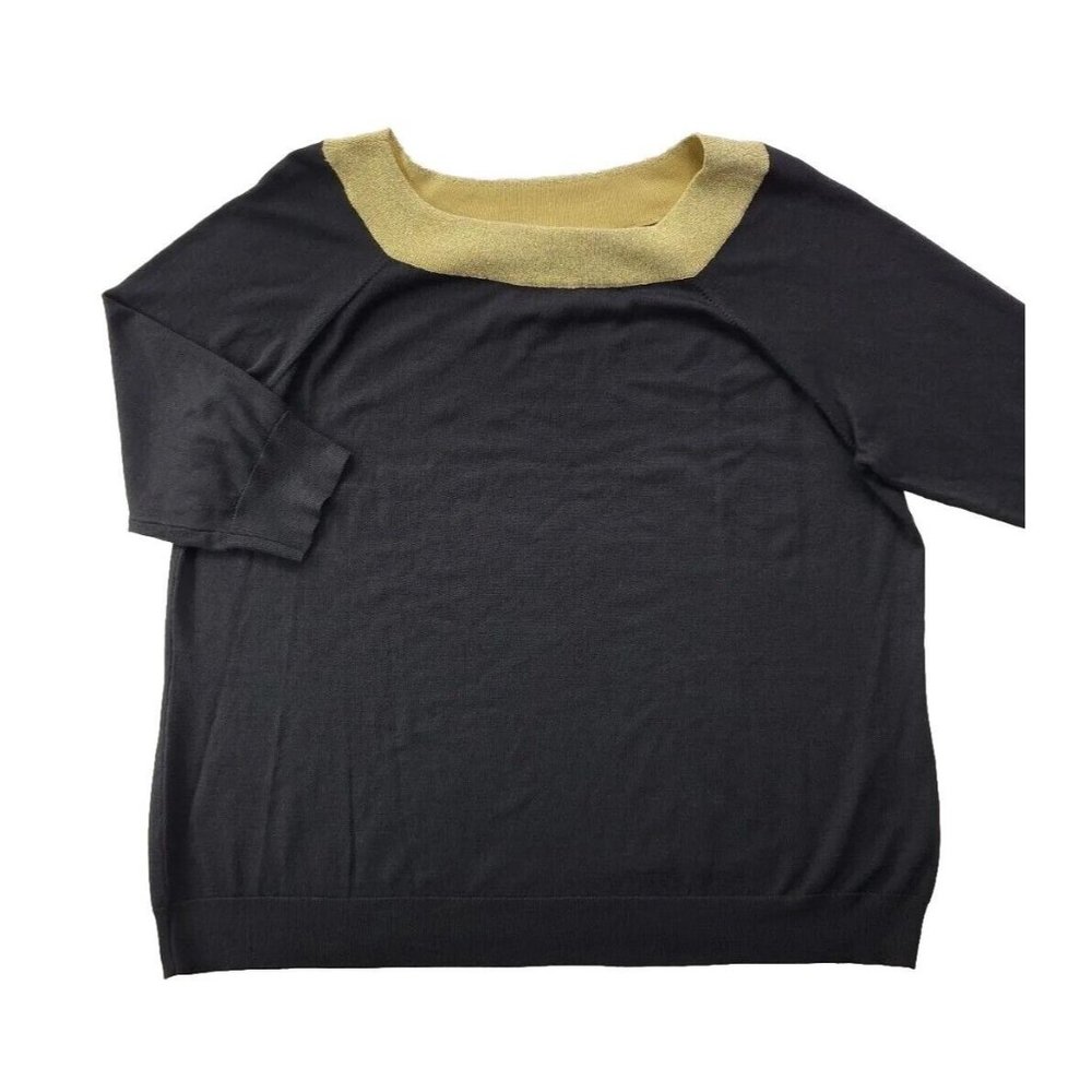EUC Lauren Ralph Lauren Silk Blend Women Plus 3X Black Gold Knit Sweater Top